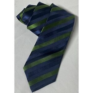 New Banana Republic Tie 100% Silk 3.5 in x 58 Navy Blue/Green Striped Flawless